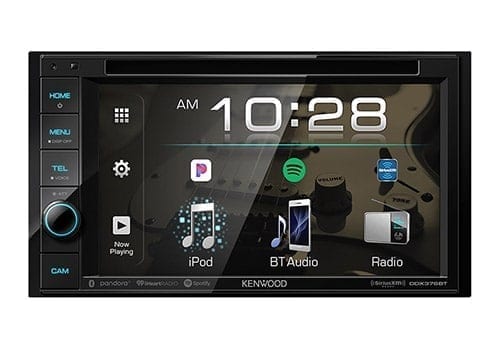 Kenwood DDX376BT Car Stereo with main screen on and clock for best dvd players