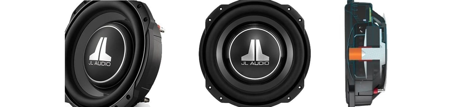 JL Audio TW3 Shallow Series Subwoofers front, side and angle view