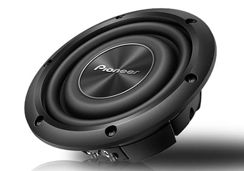Pioneer TS-A2000LD2 front angle view of slim subwoofer