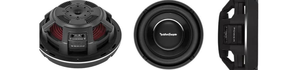 Rockford Fosgate T1S2 Slim Subwoofers front, side and back view