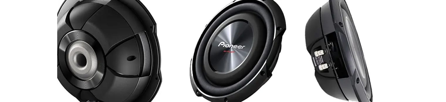 pioneer ts-a series shallow subwoofers front, back side view