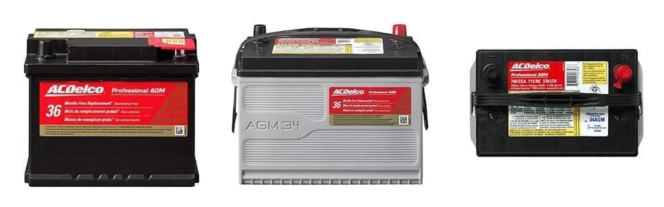 AC Delco Professional AGM Series Batteries batteries 34agm and 47agm front view and top view of car battery