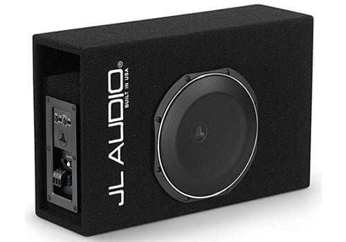 JL Audio ACP110LG-TW1 angle front image with woofer and amplifier