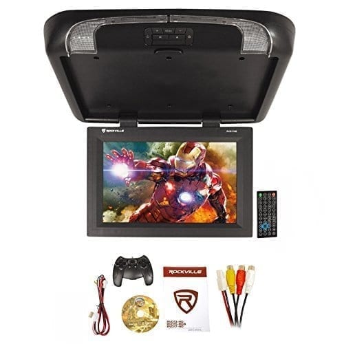 Rockville RVD17HD-BK Black 17" Flip Down Car Monitor DVD Player With HDMI, USB/SD Inputs, Games, And Wireless Remote/Game Controller