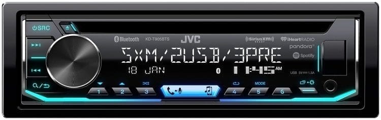 JVC KD-T905BTS front main view of the cd receiver with the screen on