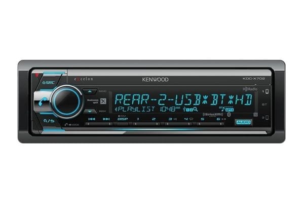 Kenwood KDC-X702 cd receiver front view with screen on