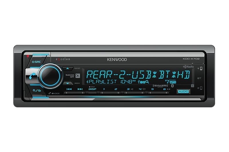 Kenwood KDC-X702 cd receiver front view with screen on