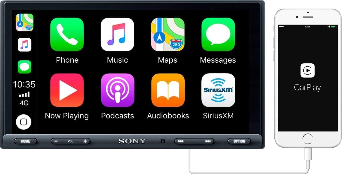 Sony XAV-AX5000 with iphone and apple carplay apps on screen