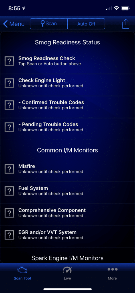 Smog check functionality in BlueDriver OBD2 Scanner App