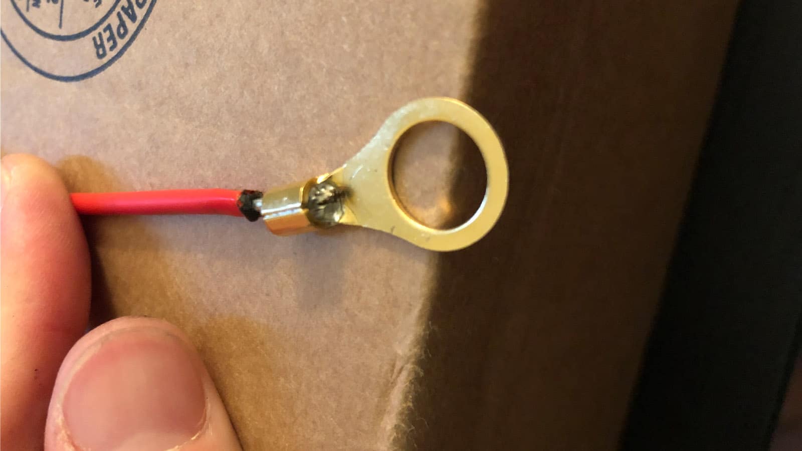 Soldered positive wire to battery terminal lead