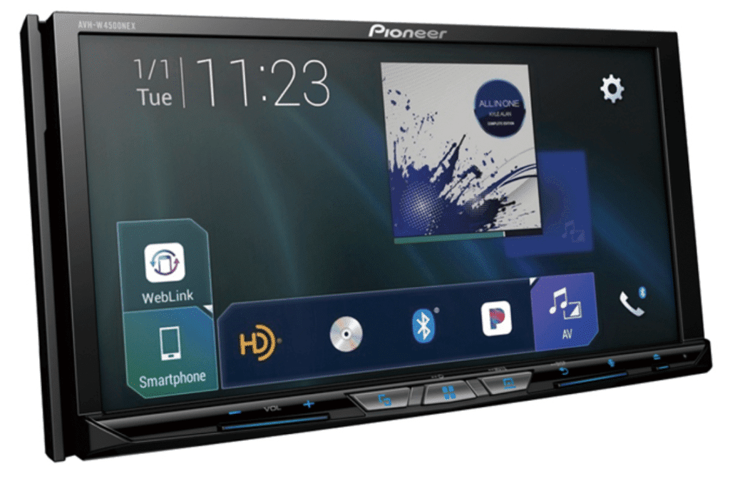 Pioneer AVH-W4500NEX angle view with power on screen