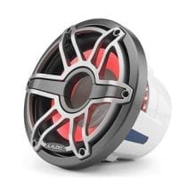 JL Audio M6-10W-S-GmTi-i-4 red lit front angle view