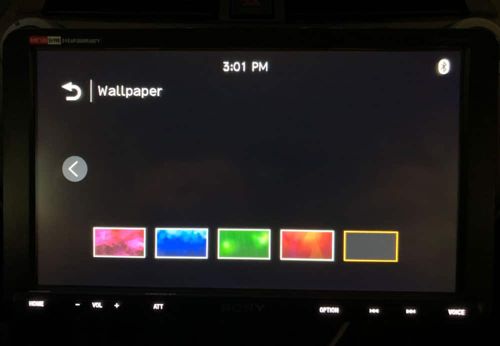 Sony XAV-AX8000 wallpaper black selected in settings