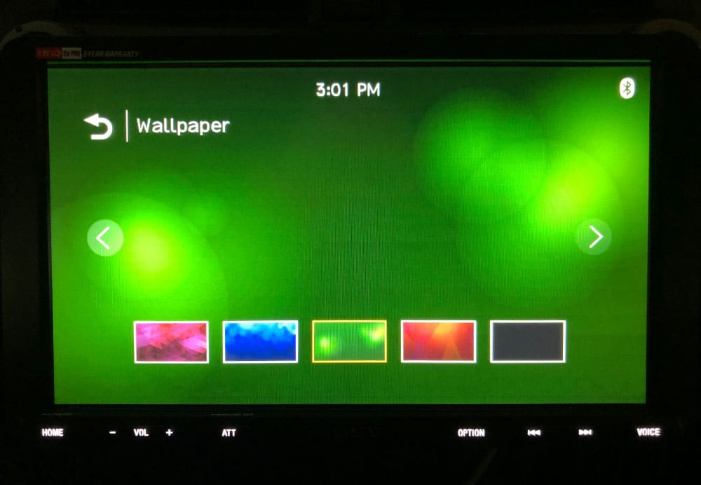 Sony XAV-AX8000 wallpaper green selected in settings