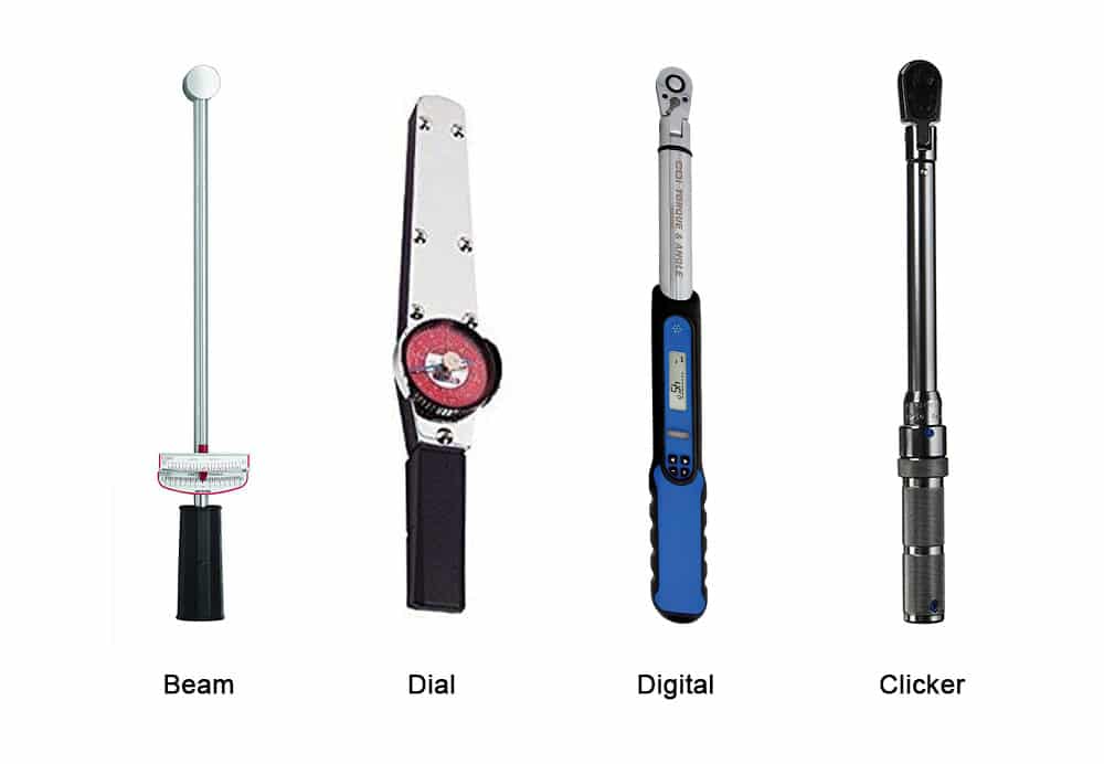 Beam, dial, digital and clicker torque wrenches displayed