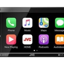 JVC KW-M75BT with CarPlay apps on screen