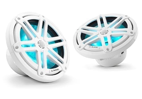 JL Audio M3-770X front and angle with light blue