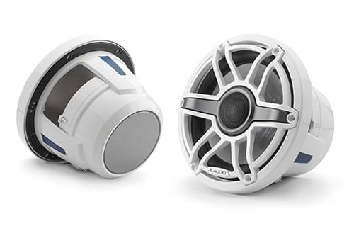JL Audio M6-880X-S-GwGw front and rear angle view