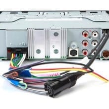 Kenwood KMR-M328BT rear with inputs and wire harness