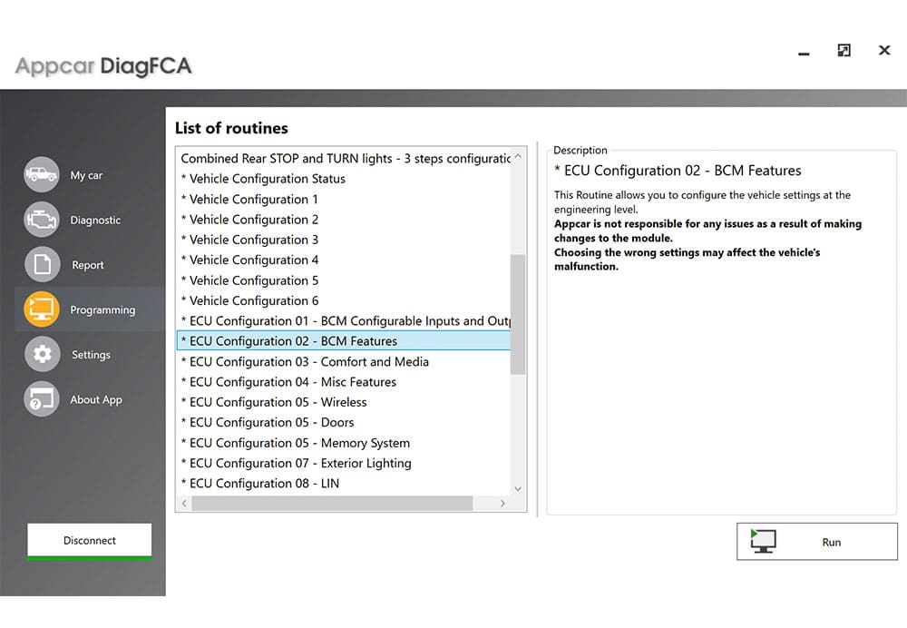 step 5 appcar diagfca programming BCM features