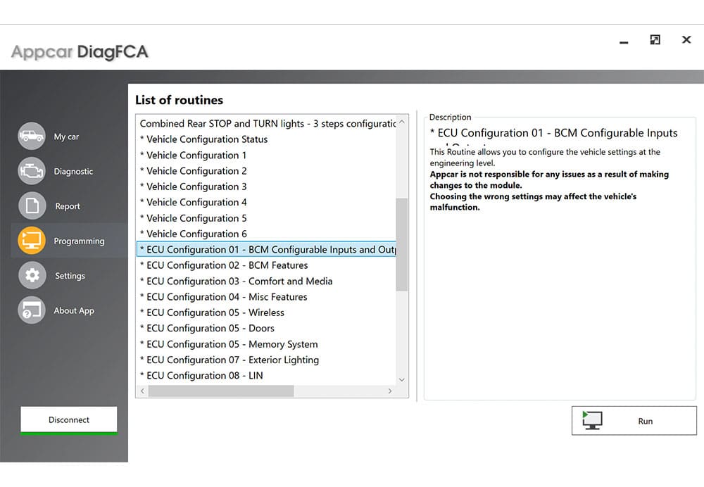 step 8 appcar diagfca enable tow pins via BCM configurable inputs and outputs