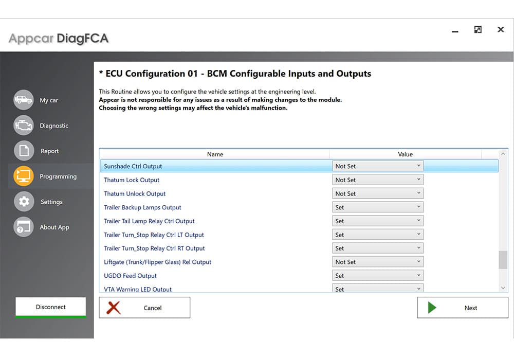 step 9 configuring trailer wire outputs in appcar diagfca program