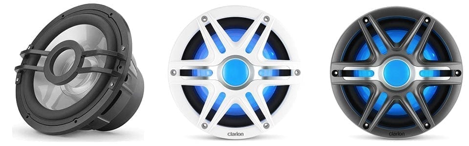 Clarion Marine CMSP Series Subwoofers with and without grilles for best marine boat subwoofers list
