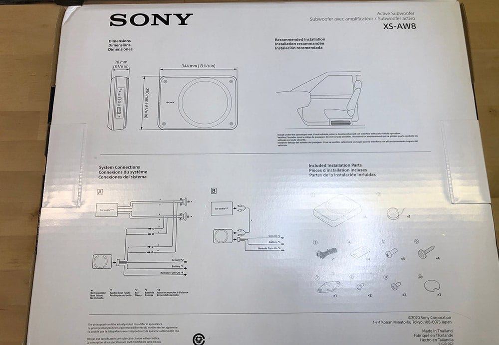 Sony XS-AW8 box back