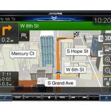 Alpine X308U front view with GPS maps on screen