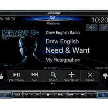 Alpine X308U with music features playing on screen