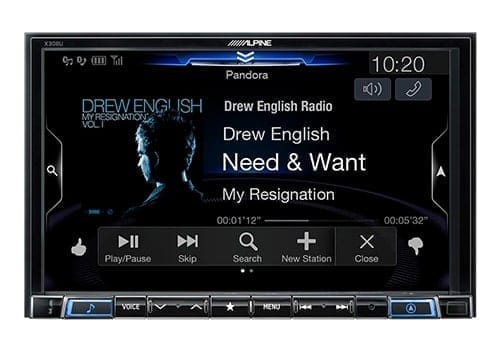 Alpine X308U with music features playing on screen