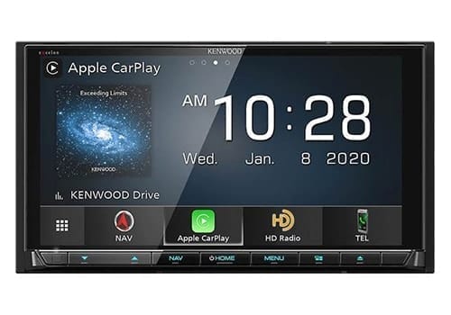 Kenwood eXcelon DNX997XR carPlay on screen with clock
