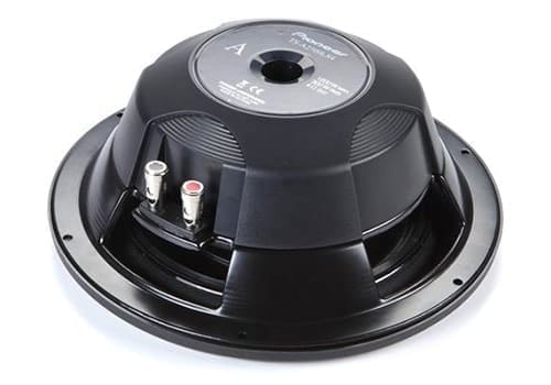 Pioneer TS-A2500LS4 back view of slim subwoofer with terminals and casing