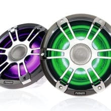 Fusion SG-FL652SPC two colors purple and green front shot of speakers led