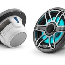 JL Audio M6-650X-S-GmTi-i front angle view and rear view of speakers