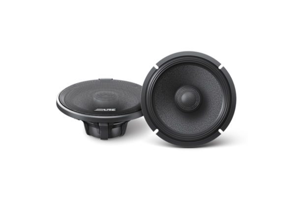 Alpine R-S65.2 front and angle view of 6 1/2" coaxial speaker with and without grille for best list