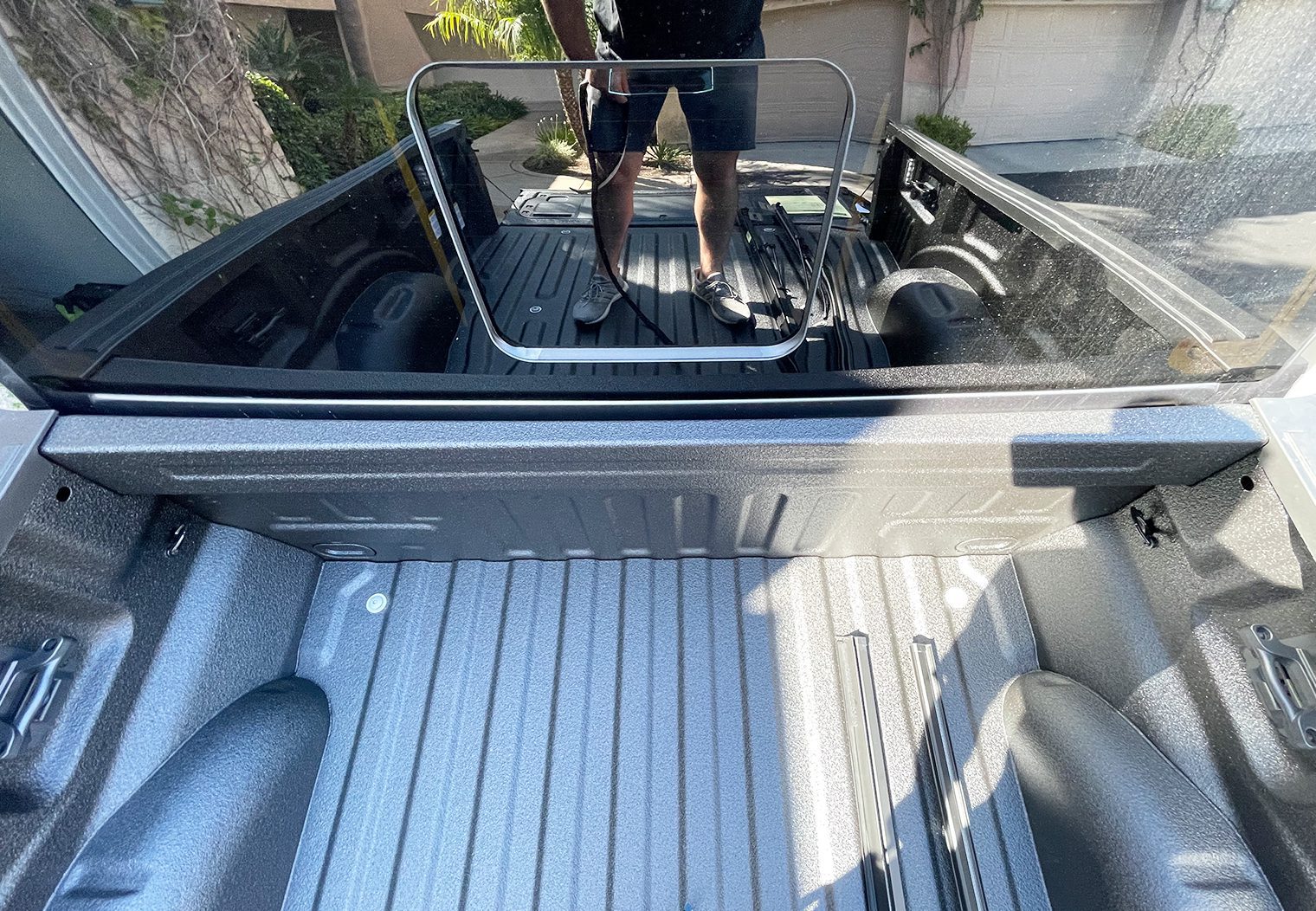 Front of 2021 F150 bed before installing adhesive sealing strip for tonneau cover
