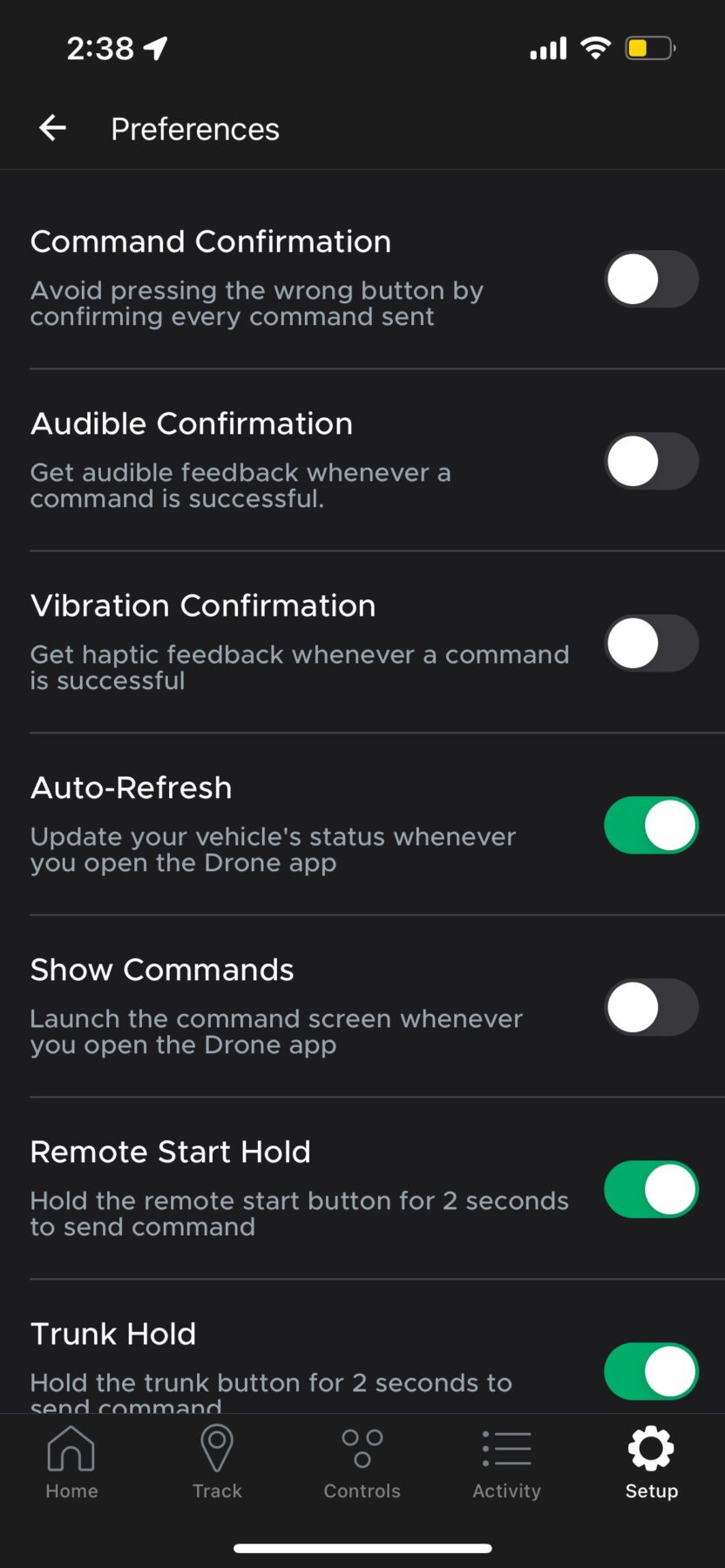 Drone Mobile App preferences tab