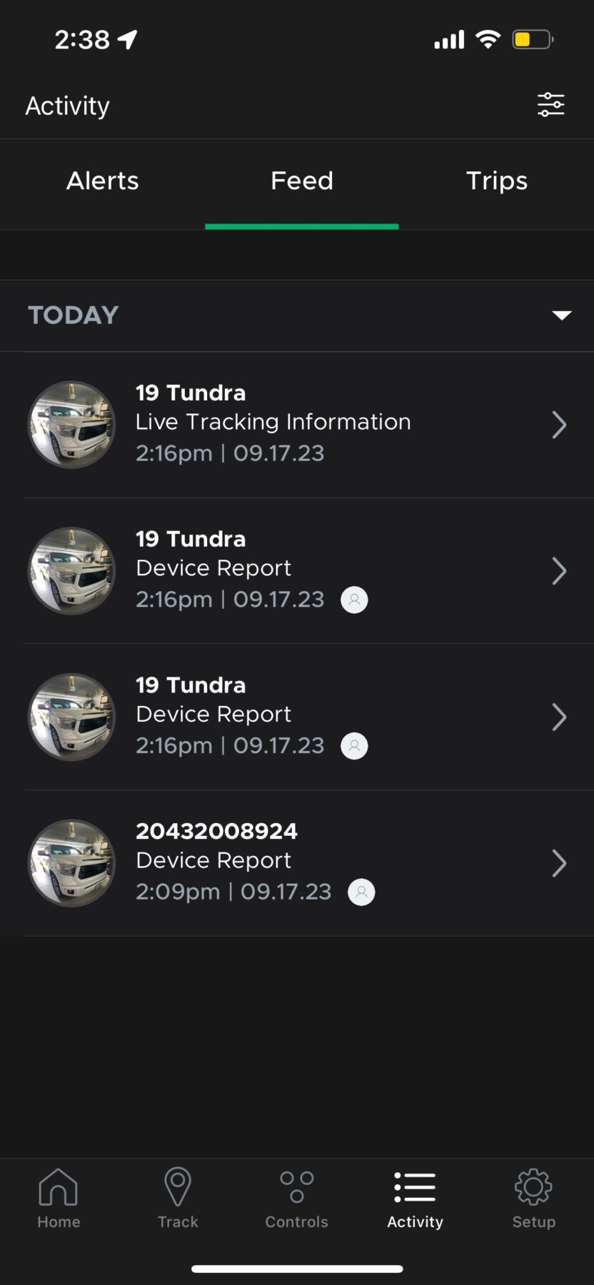 Drone Mobile App activity feed