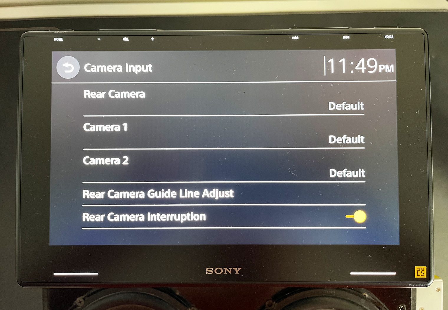 Sony XAV-9500ES camera input settings
