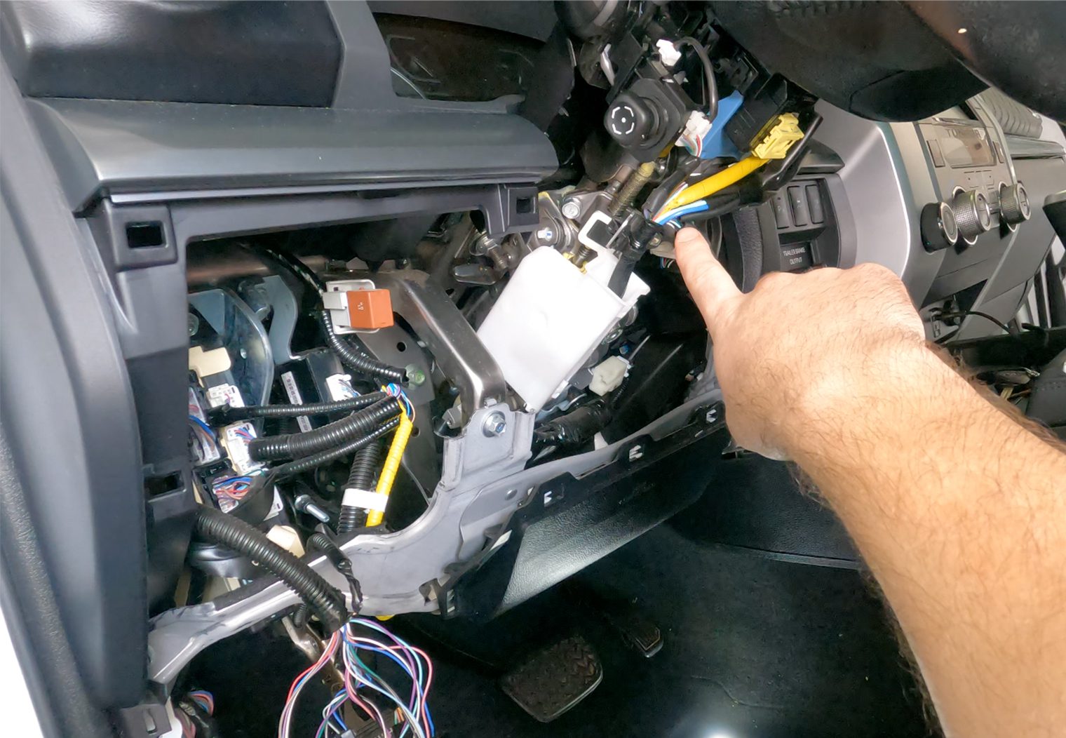 Toyota Tundra steering column panel removed