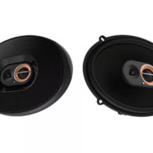 Front angle photos of the Infinity Kappa 693M with and without the grille for the list of best 6x9 speakers article and product page