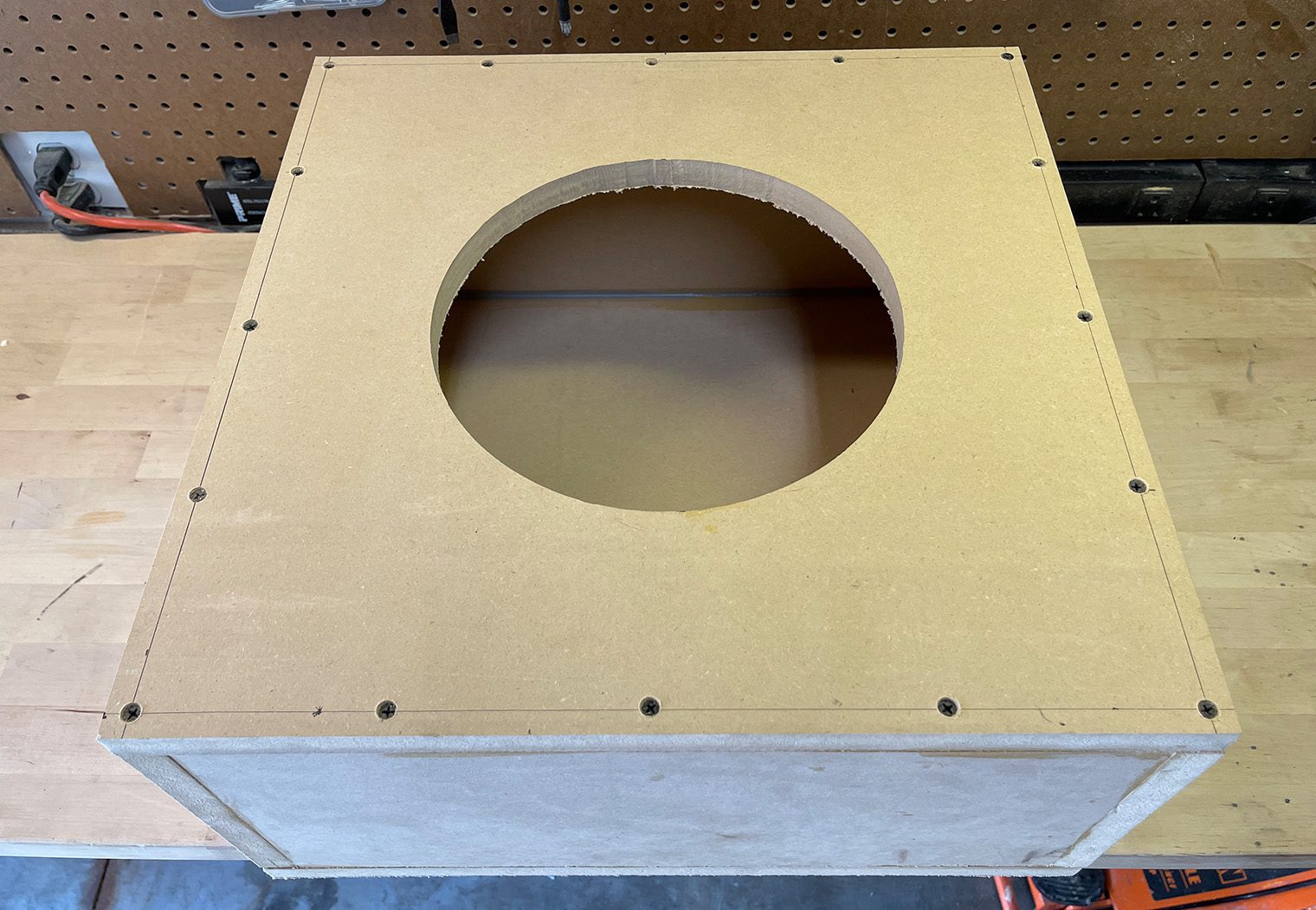 Picture of the assembled subwoofer enclosure built for a 2018 VW GTI MK7.5