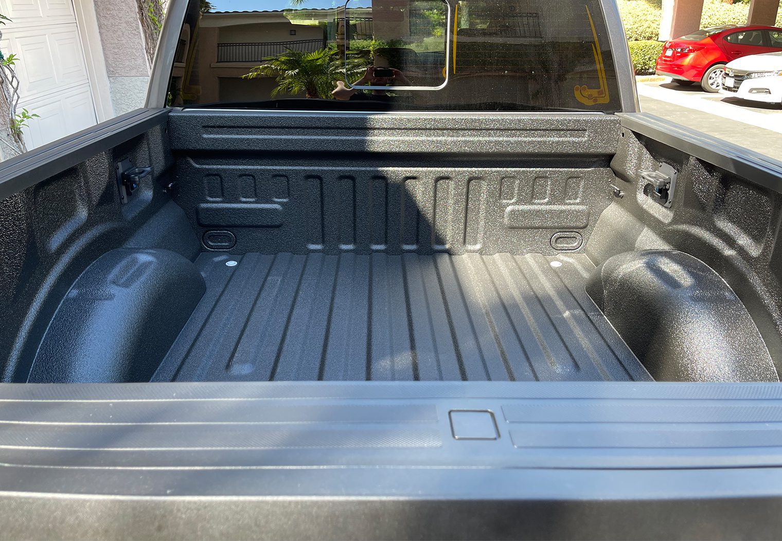 Closeup of the 2021 Ford F150 5 1/2 foot bed with bedliner