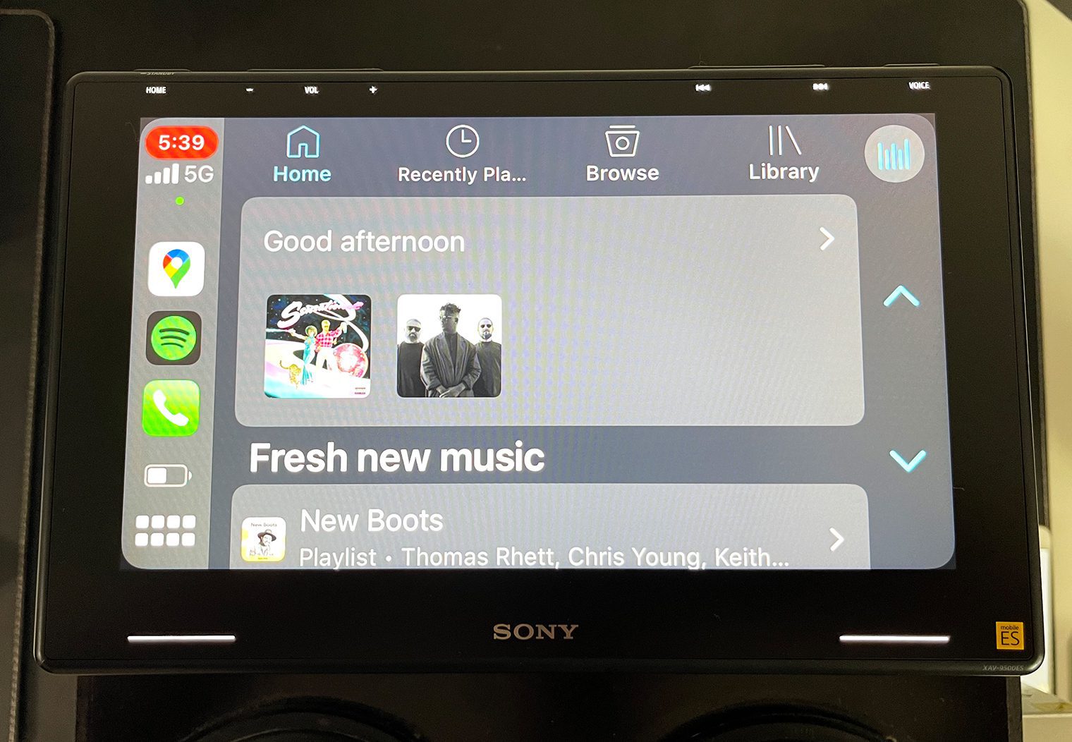 Sony XAV-9500ES showing Spotify app in Apple CarPlay