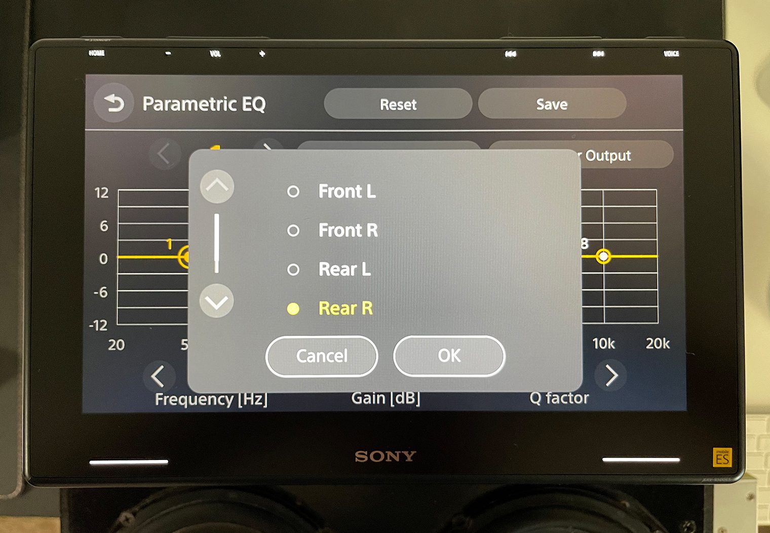 Sony XAV-9500ES parametric eq channel selection