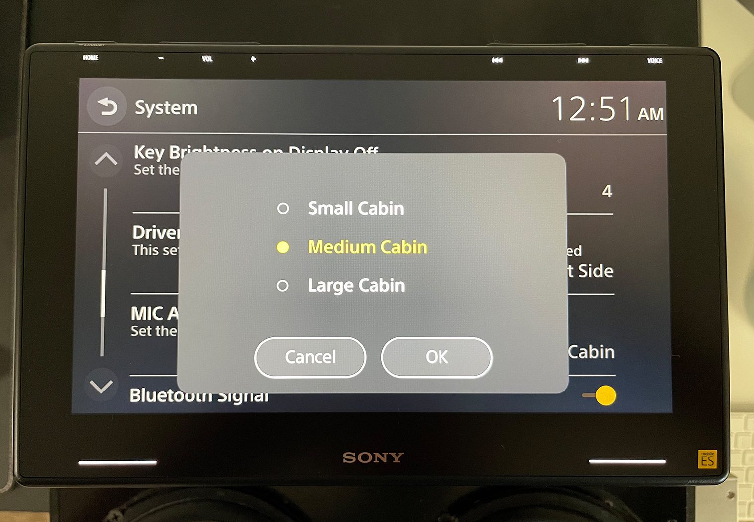 Sony XAV-9500ES cabin size