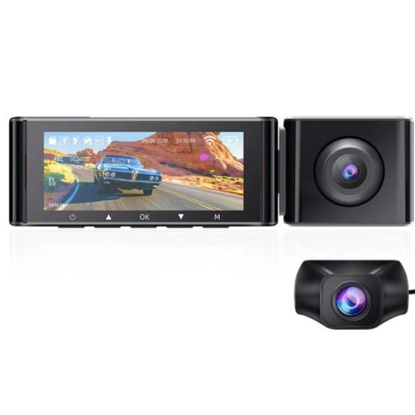 AZDOME M550 front and rear facing cameras and screen