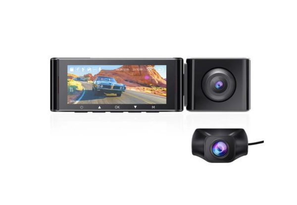 AZDOME M550 front and rear facing cameras and screen