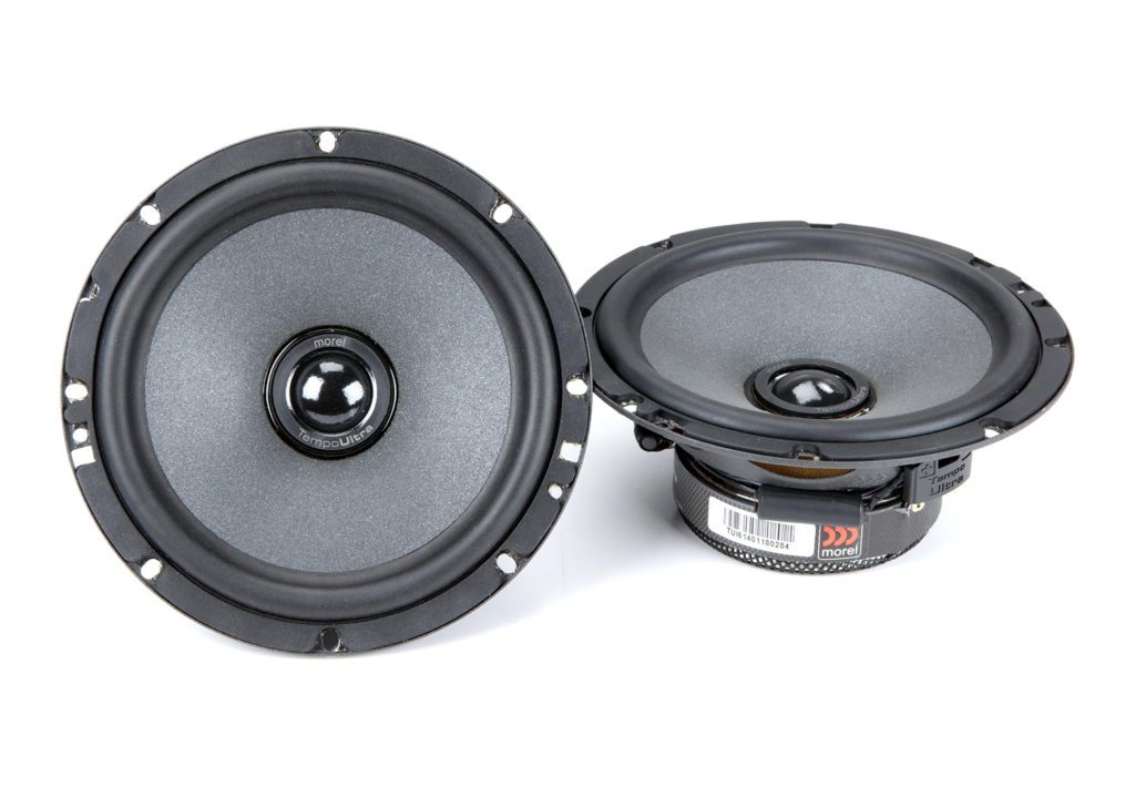 Morel Tempo Ultra Integra 602 MKII 6.5-inch coaxial car speakers, front and angle view
